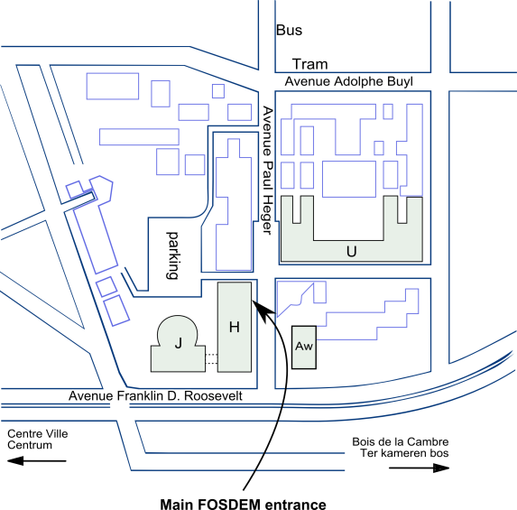ULB Campus Solbosh map: Location of FOSDEM